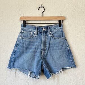 MADEWELL The Mom Jean Shorts Blue Denim Cut Off Frayed High Rise